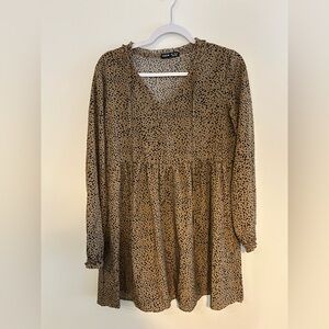 SHEIN Long Sleeve Brown Patterned Dress